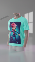 T-Shirt Turquoise Imprimé Anime 3D