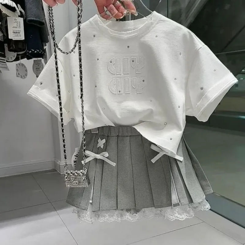 Ensemble Fille T-shirt et Jupe Plissée Été
