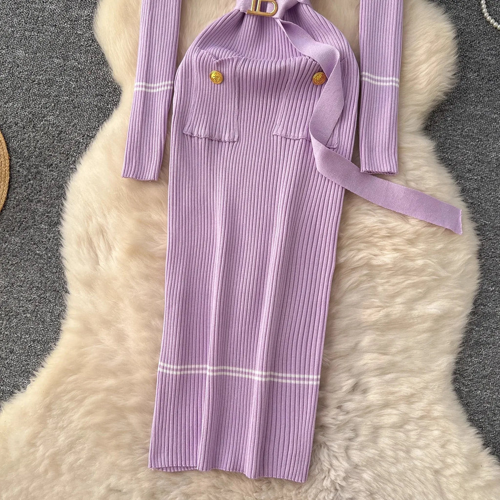 Robe Tricot Chic Ceinture Métallique