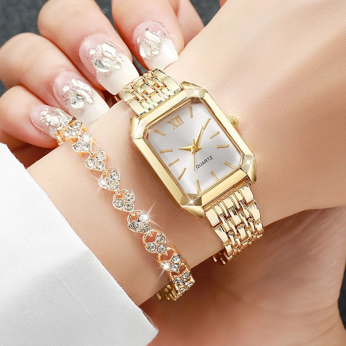 Ensemble Montre Femme Rectangle Strass