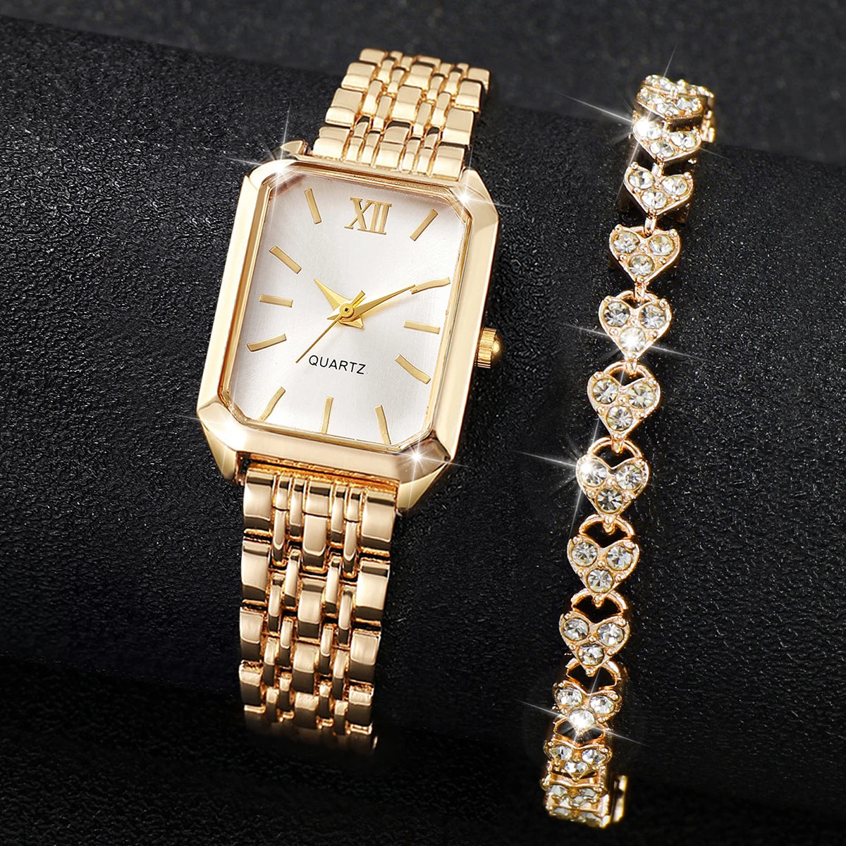 Ensemble Montre Femme Rectangle Strass
