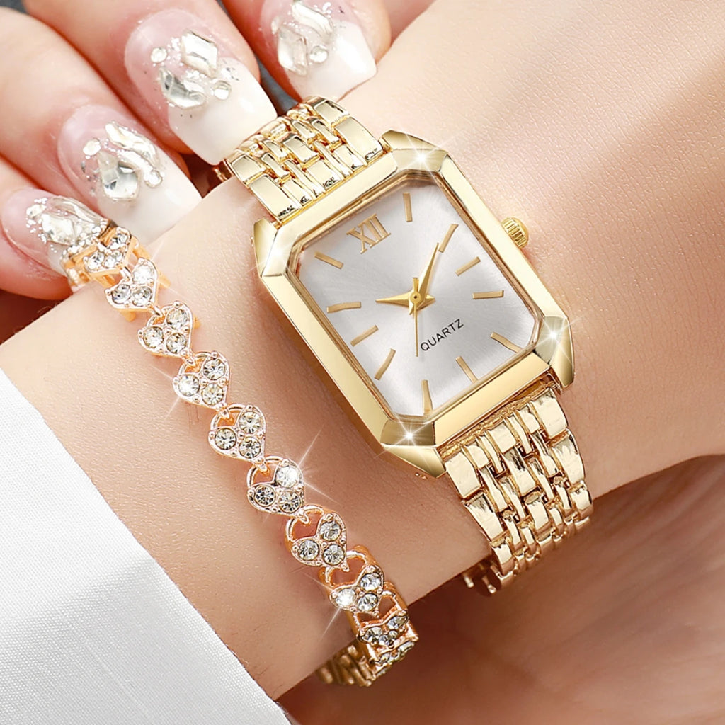 Ensemble Montre Femme Rectangle Strass