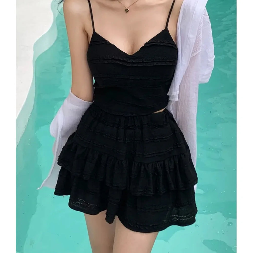 Ensemble Crop Top Dentelle et Jupe Bouffante