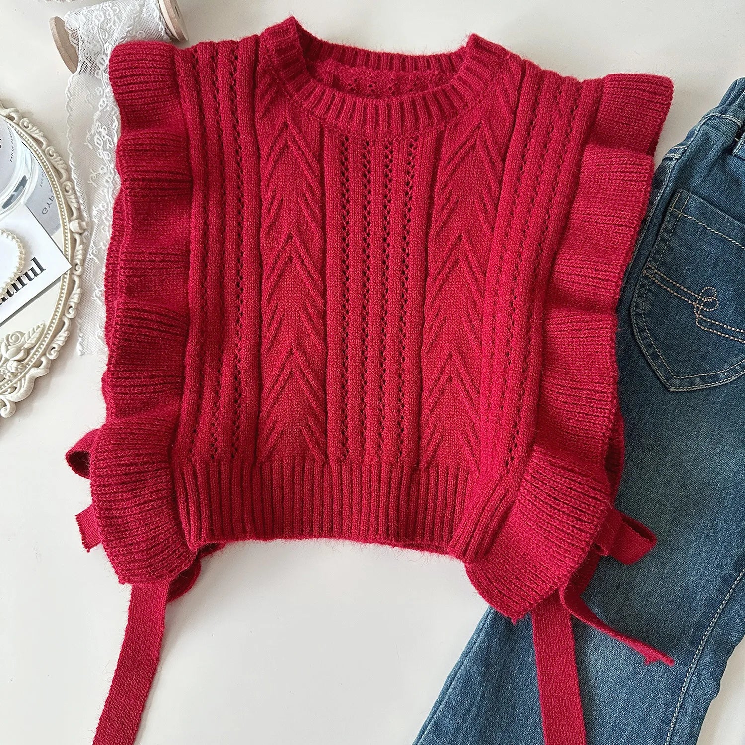 Ensemble Automne 3 Pièces Gilet, Chemise et Jean pour Fille