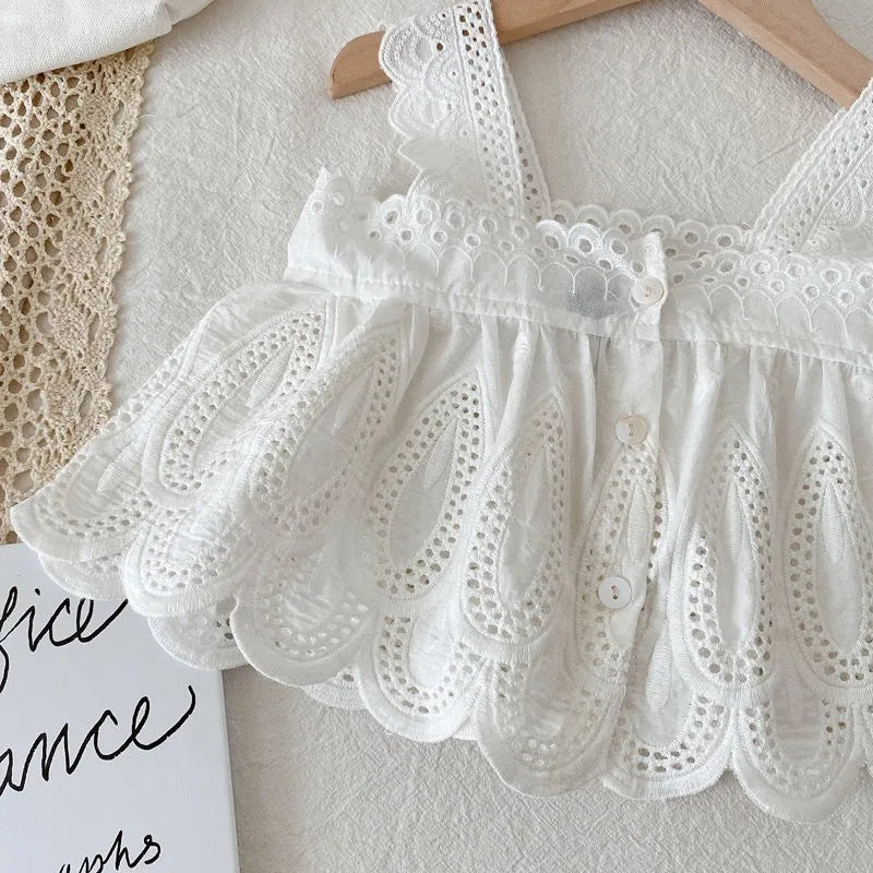 Ensemble 2 Pièces Dentelle et Short en Jean pour Fille