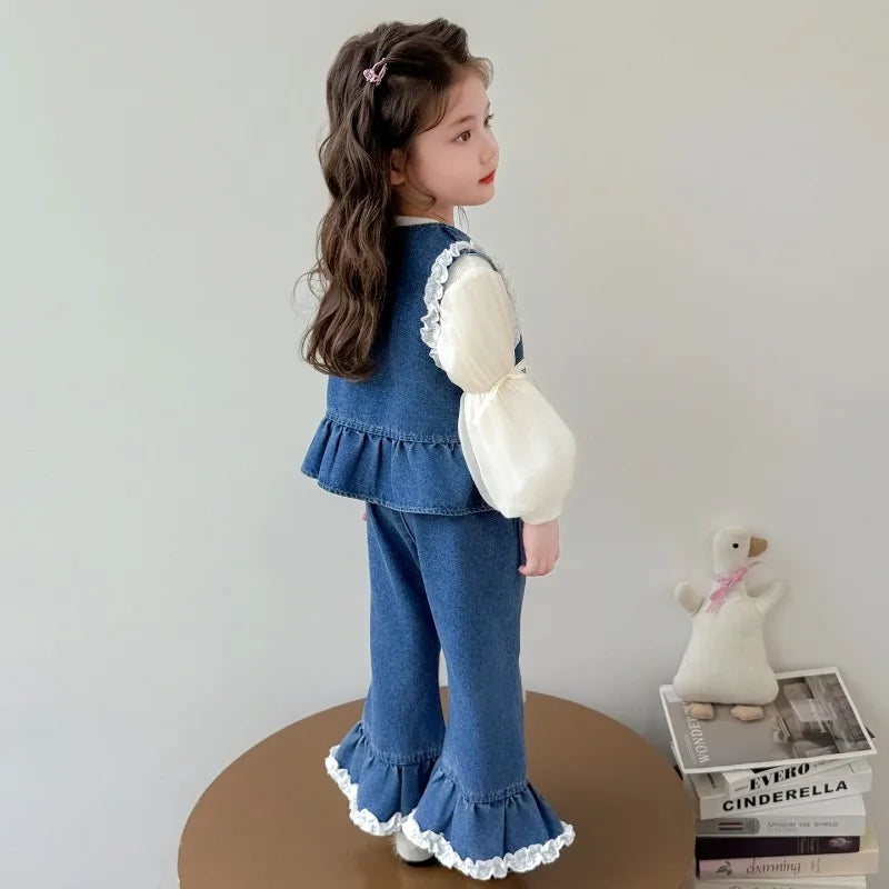 Ensemble 3 Pièces Denim et Dentelle pour Fille