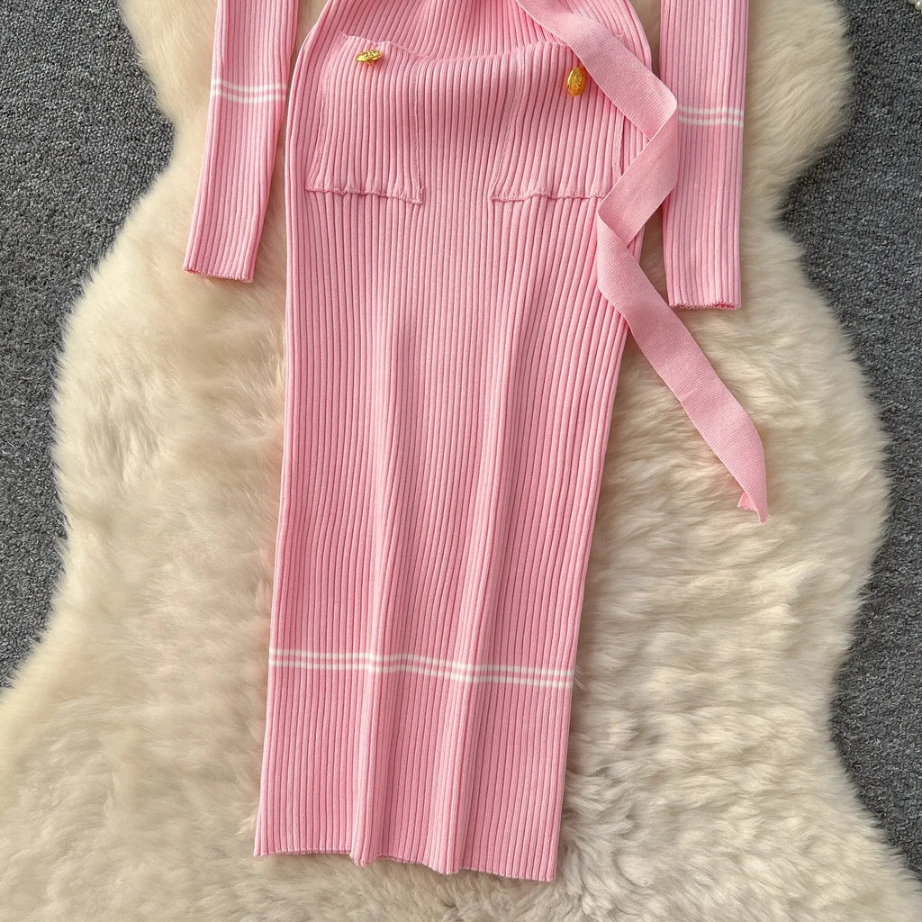 Robe Tricot Chic Ceinture Métallique