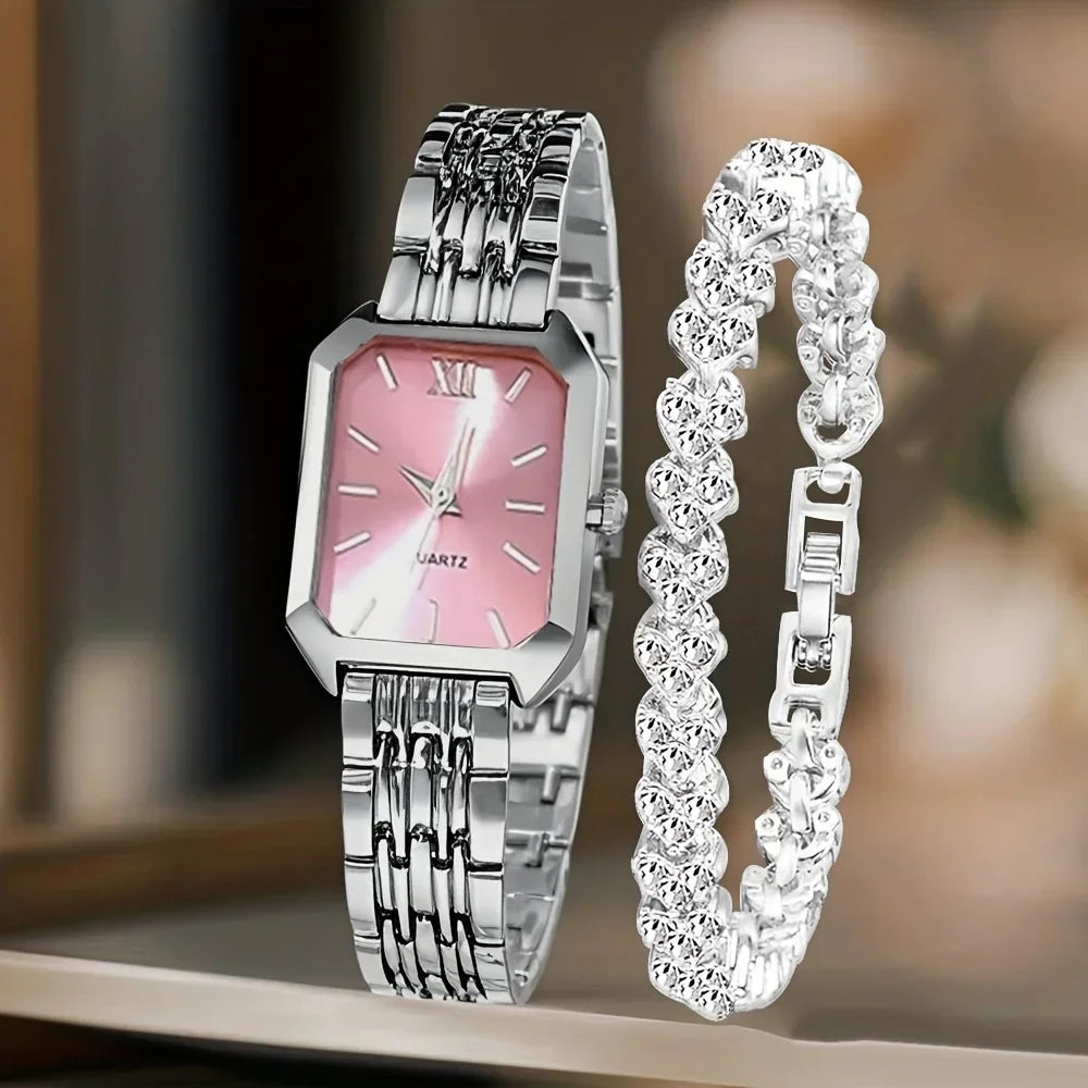 Ensemble Montre Femme Rectangle Strass