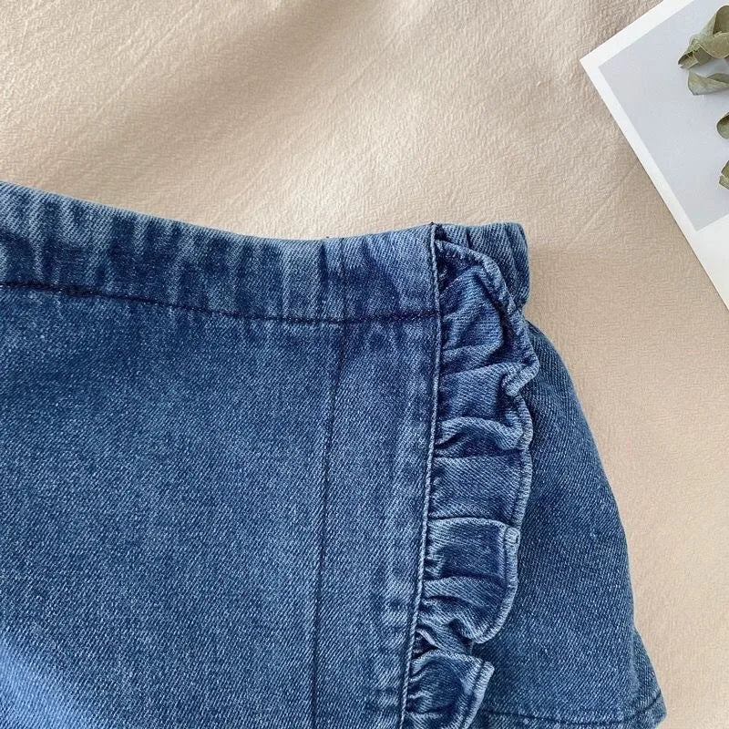 Ensemble 2 Pièces Dentelle et Short en Jean pour Fille