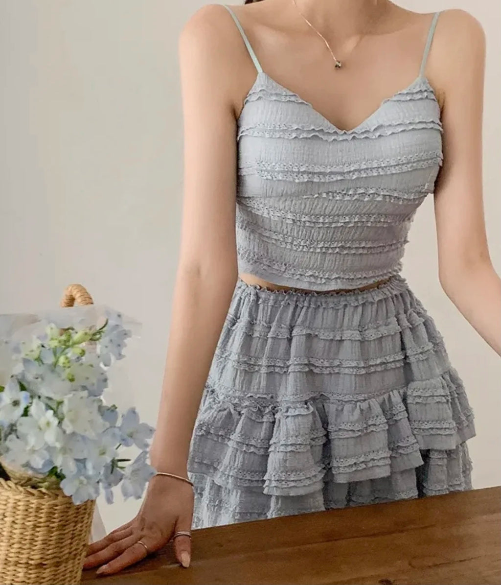 Ensemble Crop Top Dentelle et Jupe Bouffante