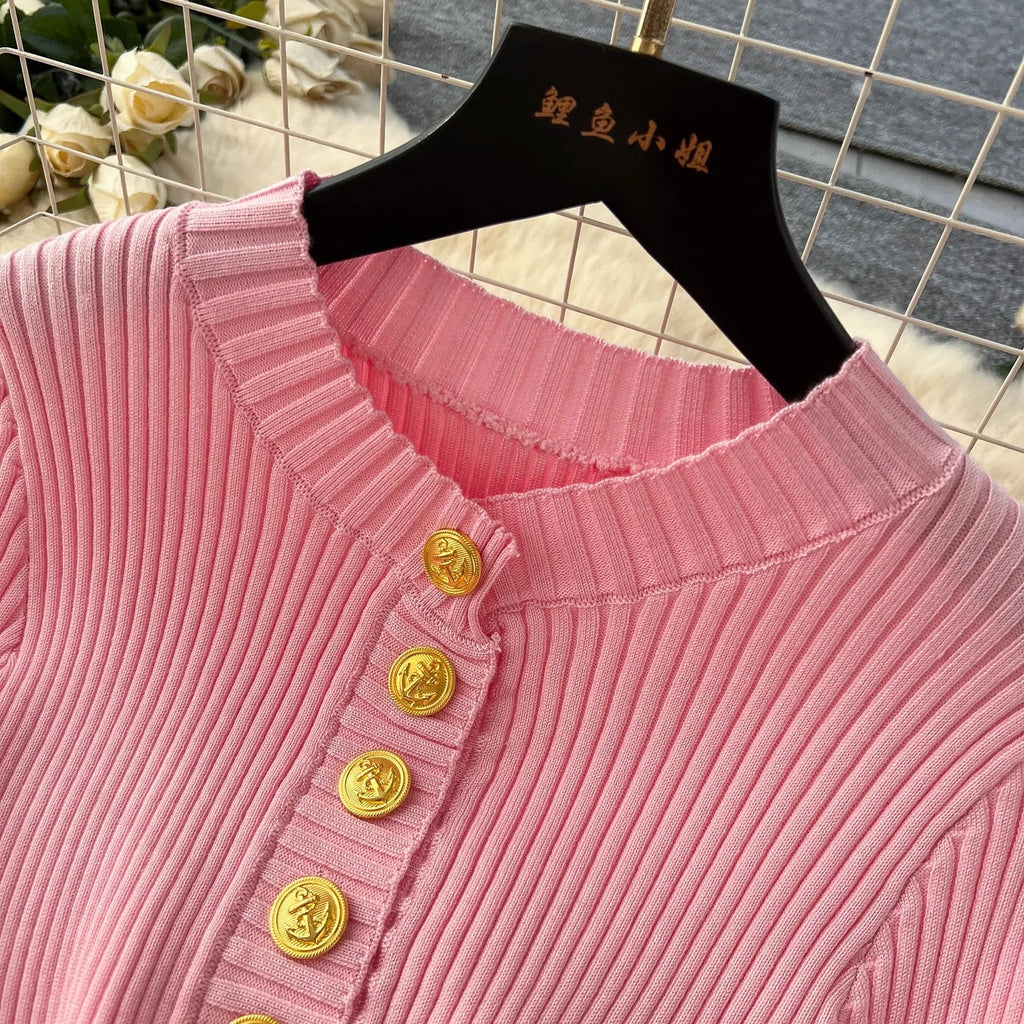 Robe Tricot Chic Ceinture Métallique