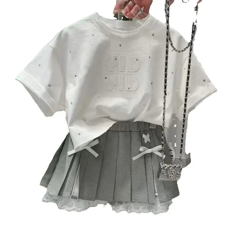Ensemble Fille T-shirt et Jupe Plissée Été