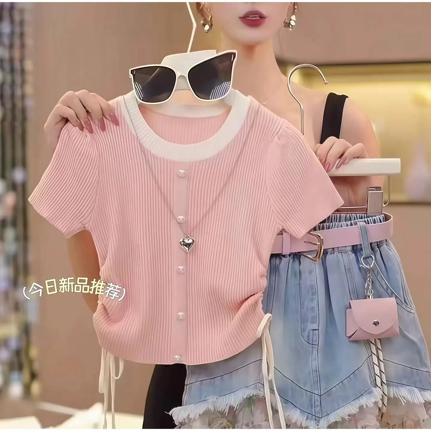 Ensemble Jupe en Jean et T-Shirt Tricot pour Fille