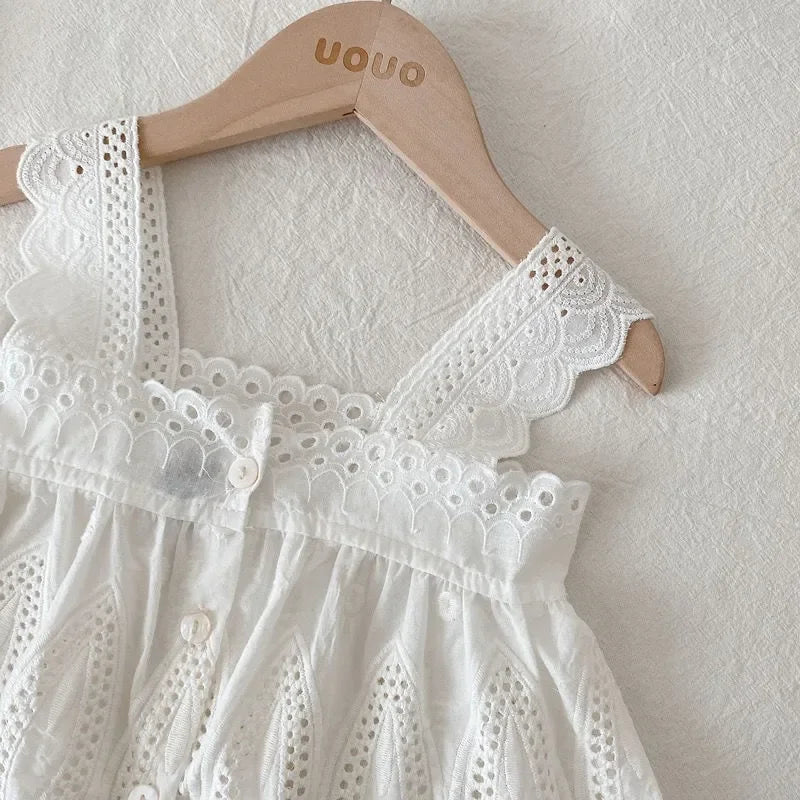 Ensemble 2 Pièces Dentelle et Short en Jean pour Fille