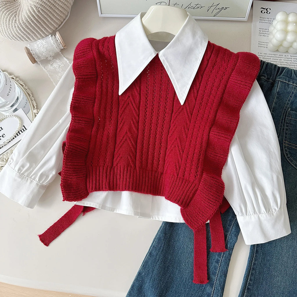 Ensemble Automne 3 Pièces Gilet, Chemise et Jean pour Fille