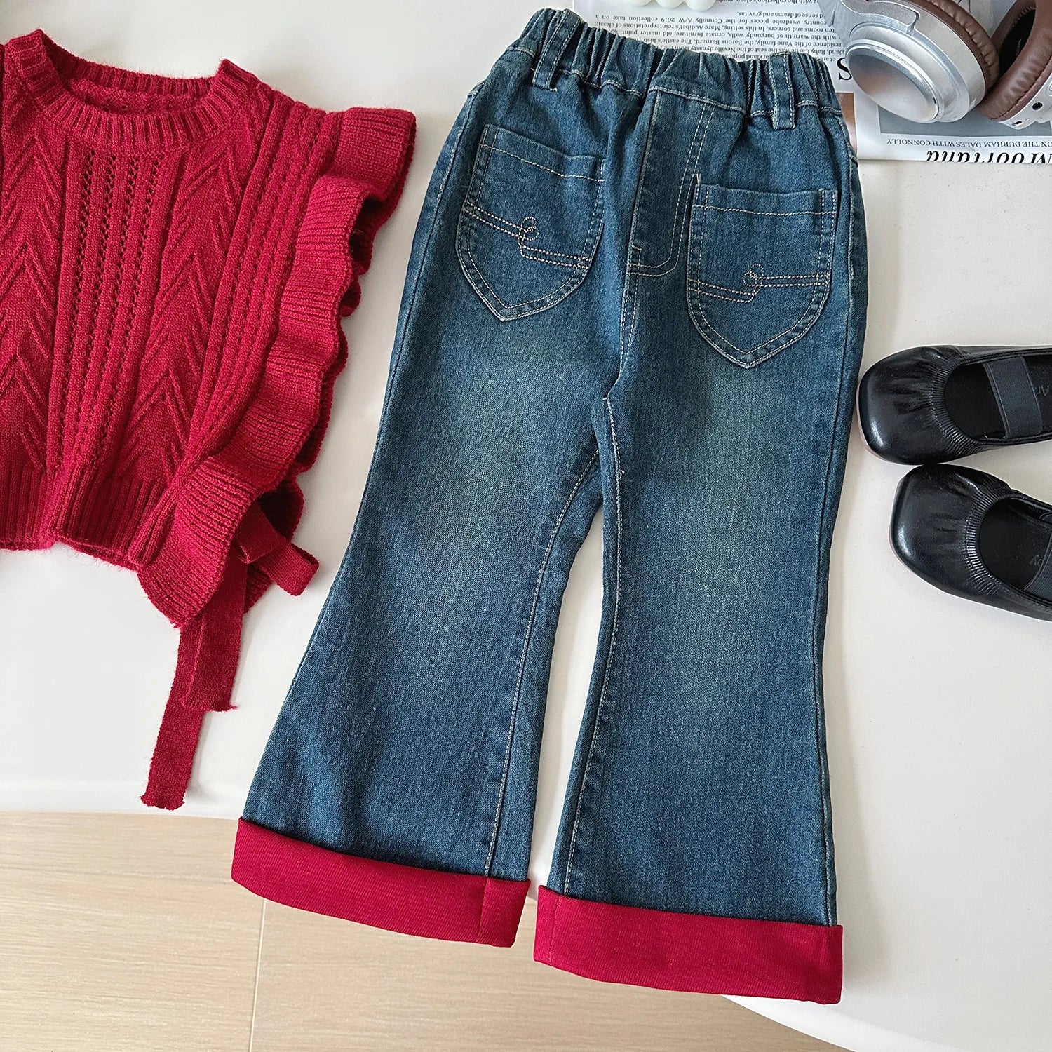 Ensemble Automne 3 Pièces Gilet, Chemise et Jean pour Fille