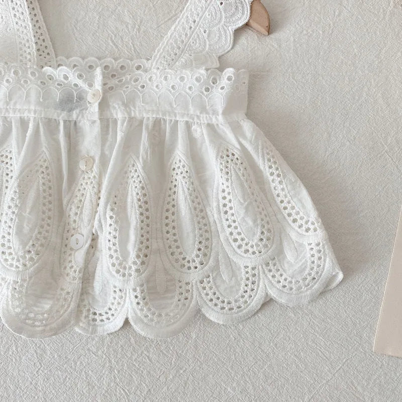 Ensemble 2 Pièces Dentelle et Short en Jean pour Fille