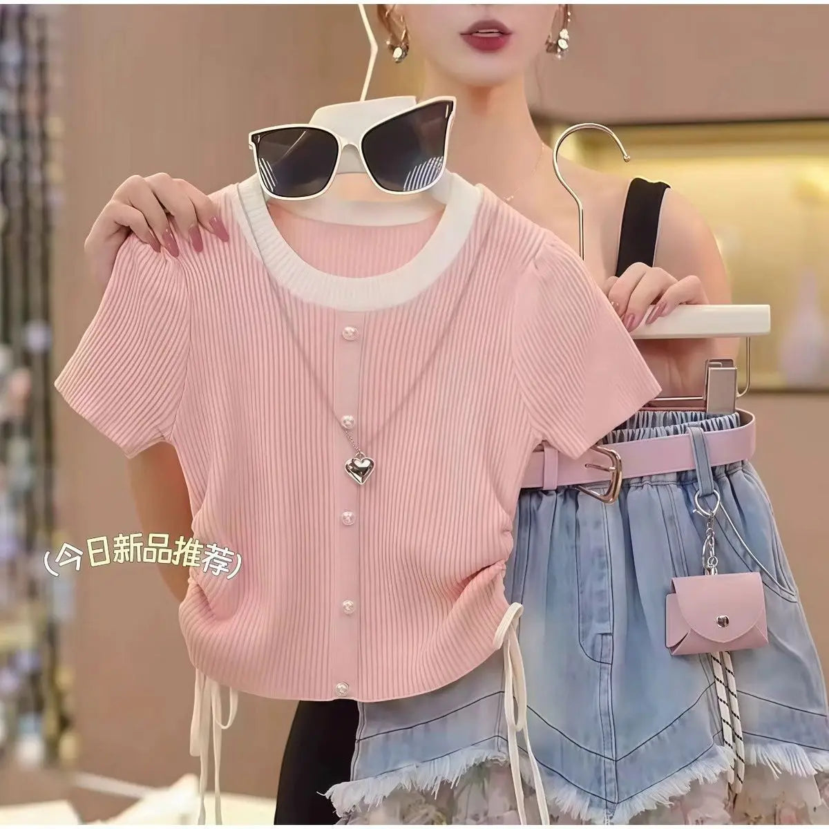 Ensemble Jupe en Jean et T-Shirt Tricot pour Fille