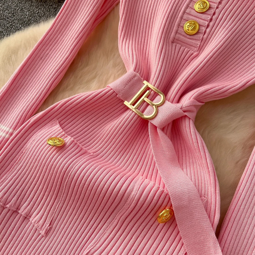 Robe Tricot Chic Ceinture Métallique