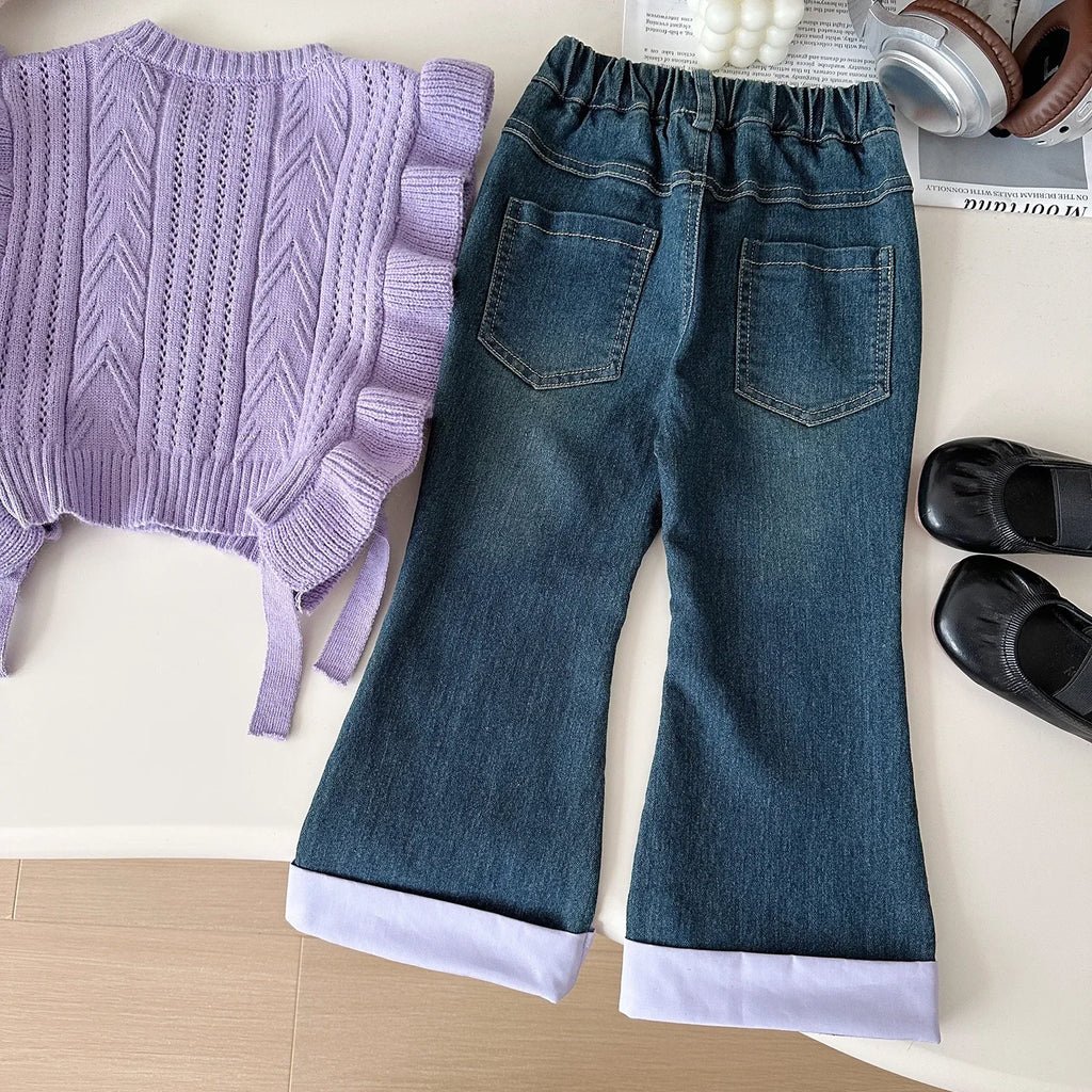 Ensemble Automne 3 Pièces Gilet, Chemise et Jean pour Fille
