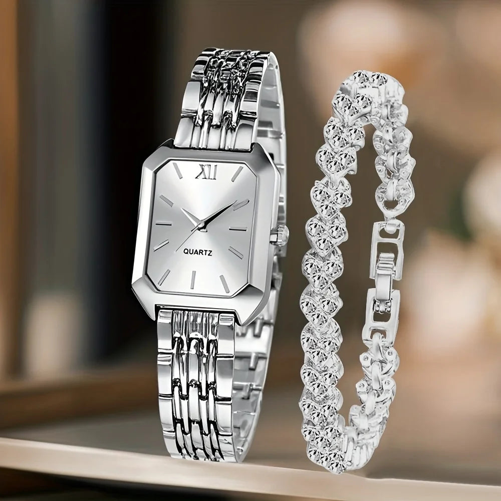 Ensemble Montre Femme Rectangle Strass