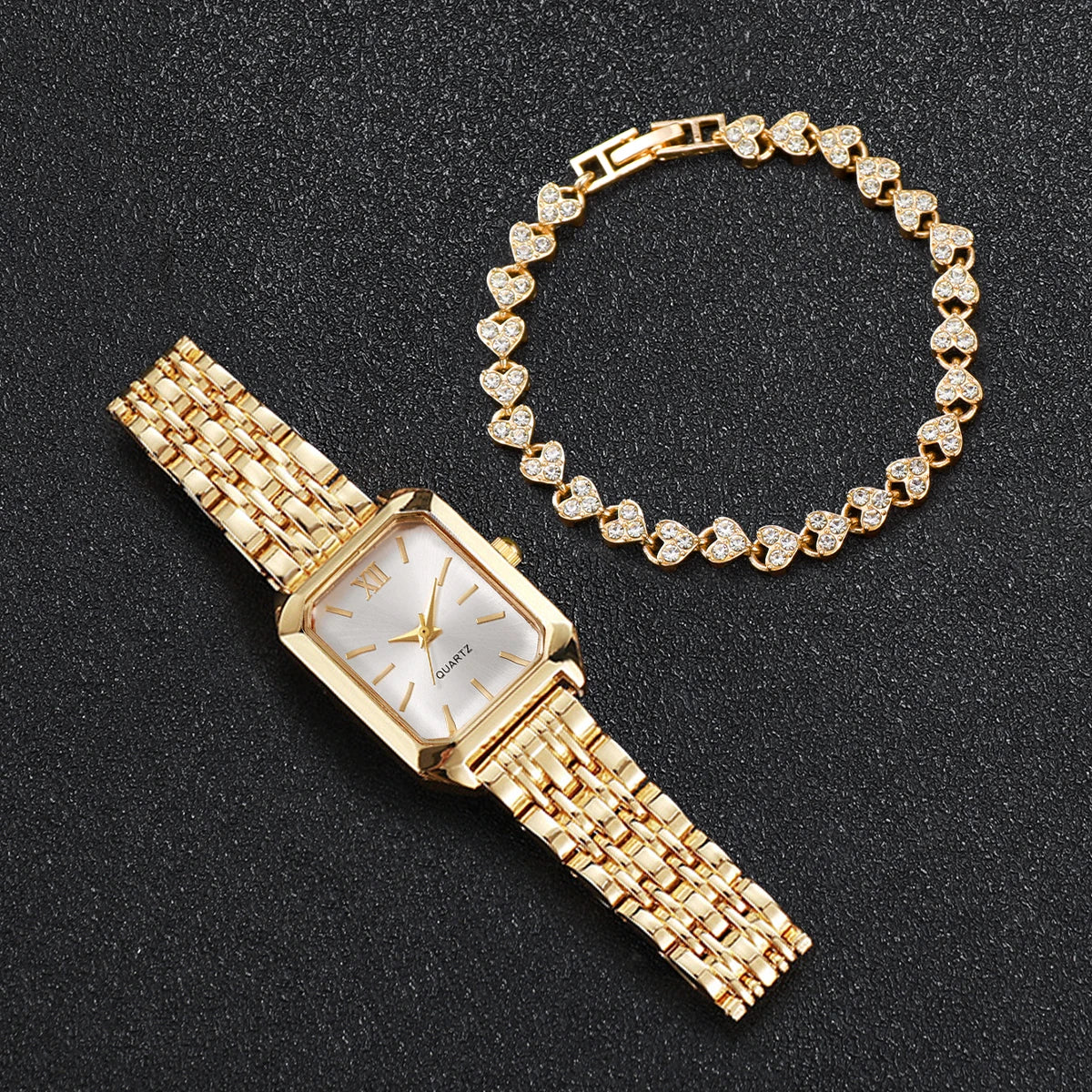 Ensemble Montre Femme Rectangle Strass