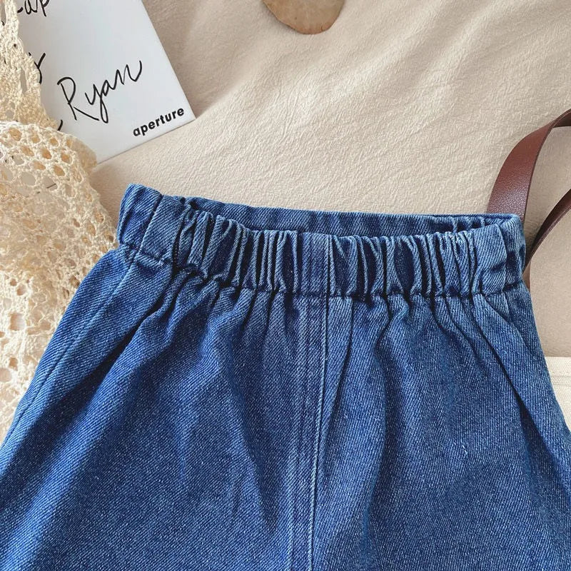 Ensemble 2 Pièces Dentelle et Short en Jean pour Fille