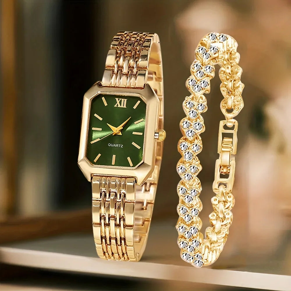 Ensemble Montre Femme Rectangle Strass