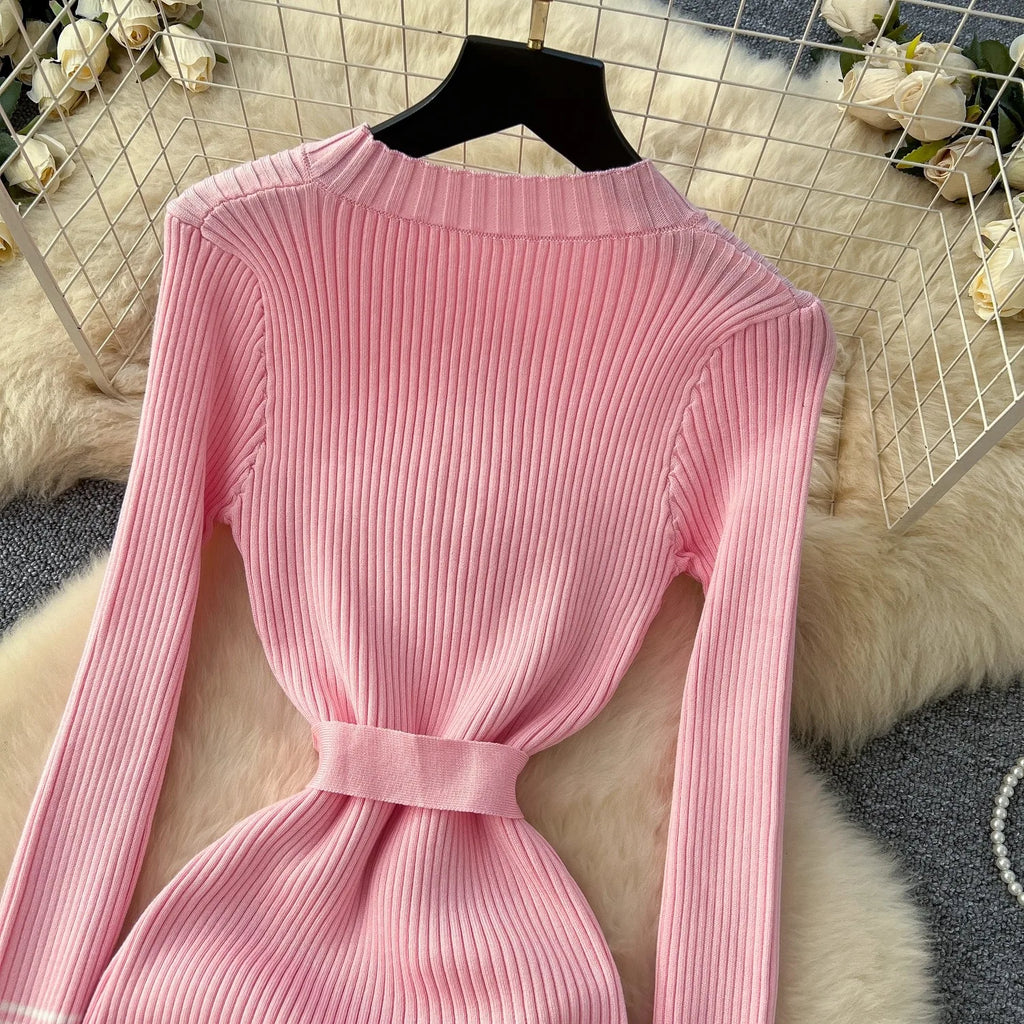 Robe Tricot Chic Ceinture Métallique