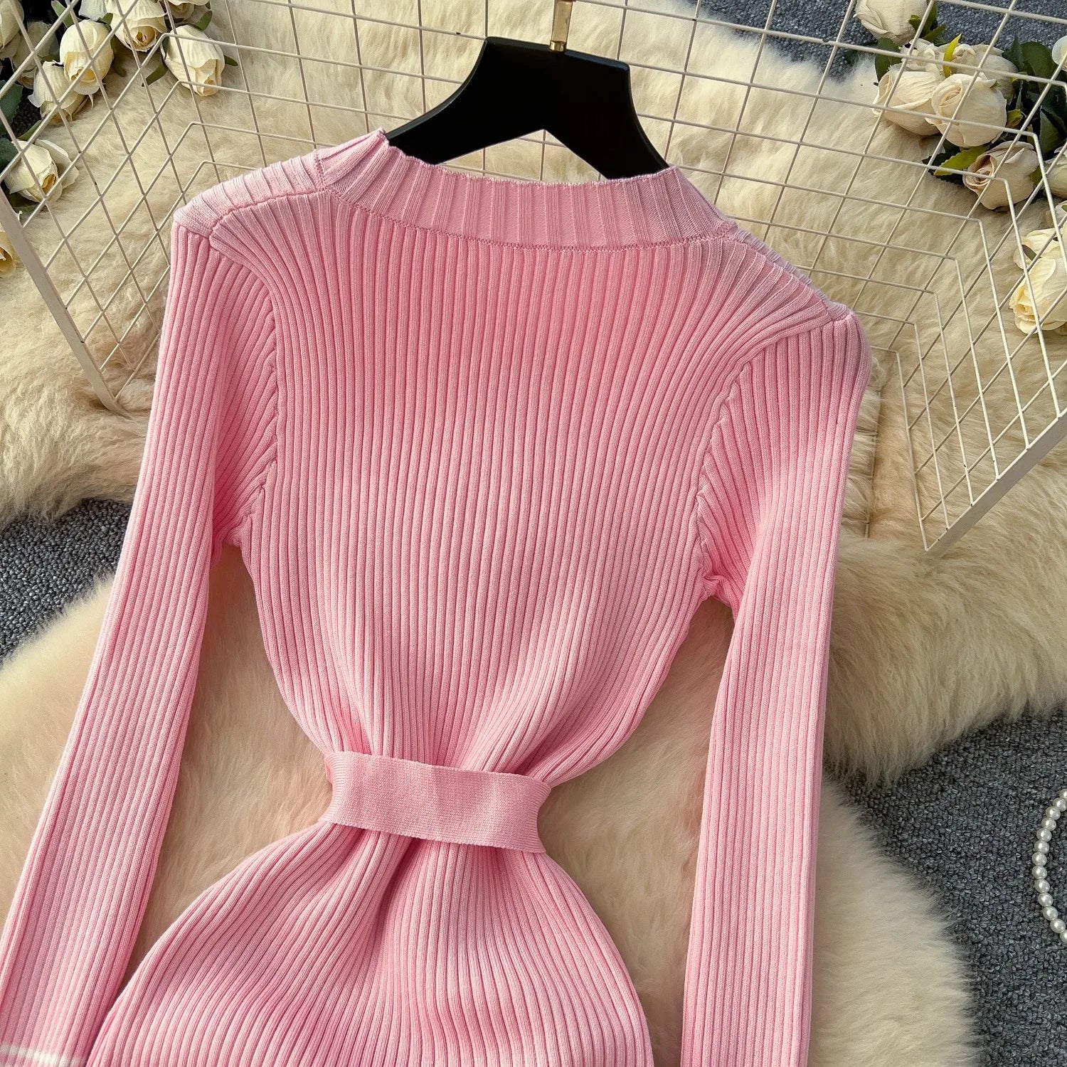 Robe Tricot Chic Ceinture Métallique