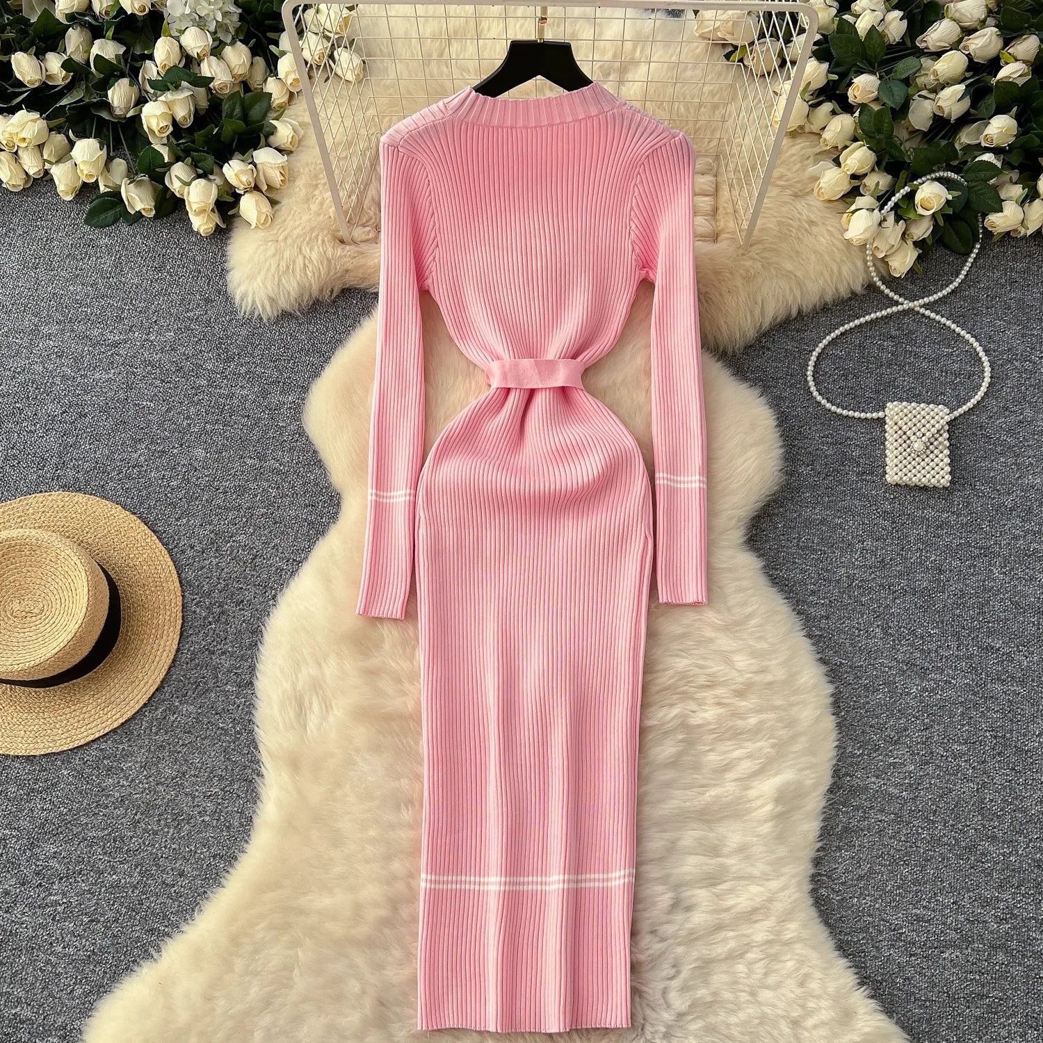 Robe Tricot Chic Ceinture Métallique