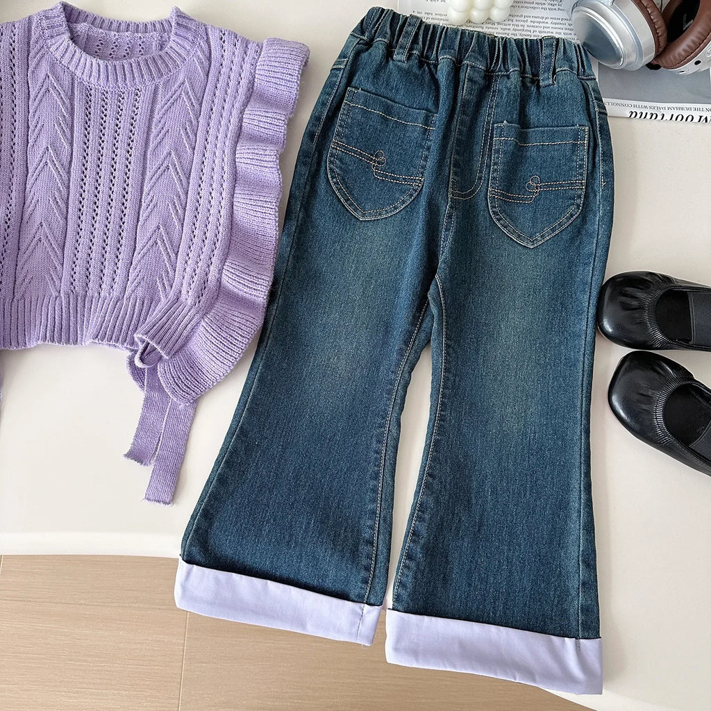 Ensemble Automne 3 Pièces Gilet, Chemise et Jean pour Fille