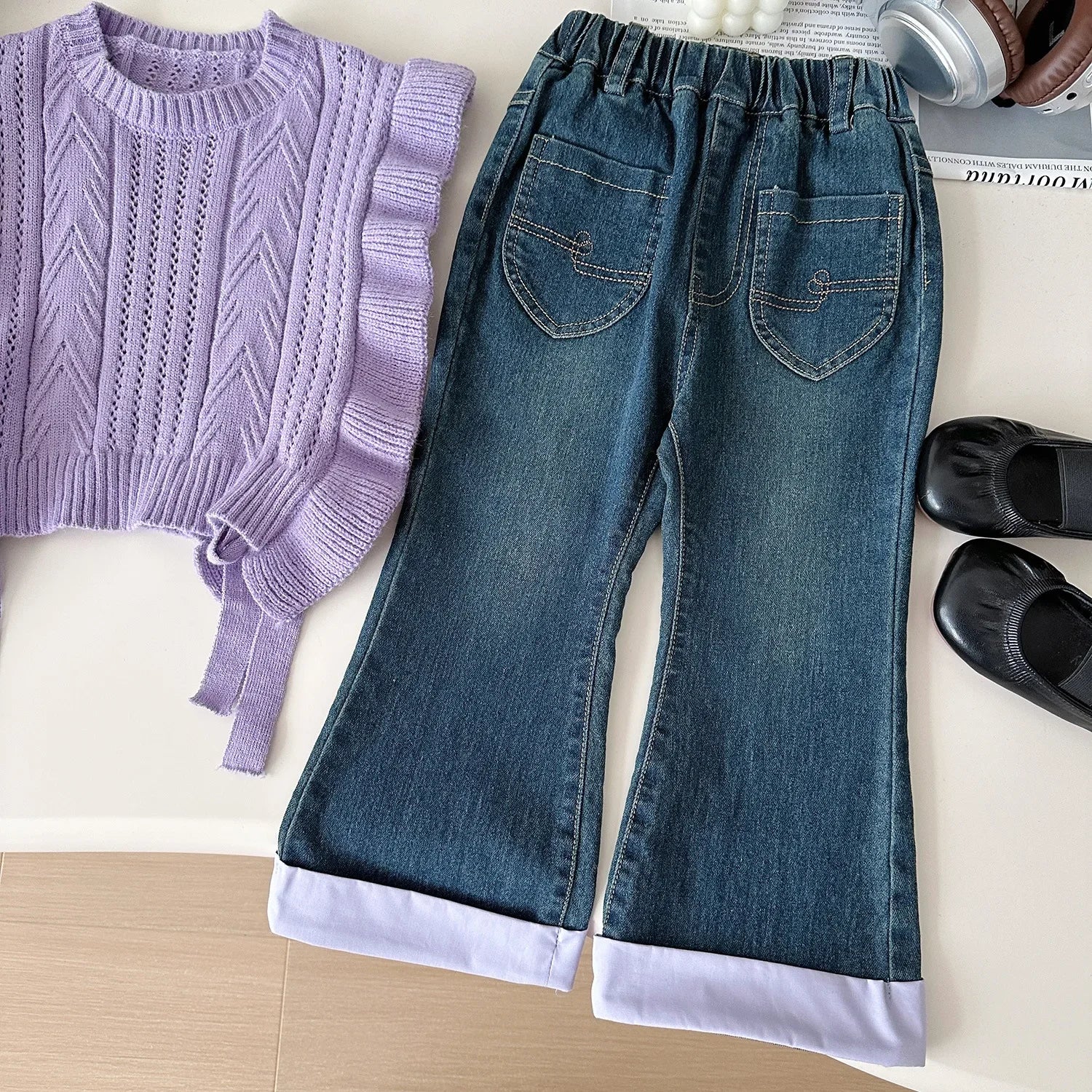 Ensemble Automne 3 Pièces Gilet, Chemise et Jean pour Fille