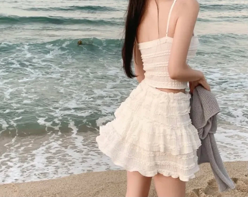 Ensemble Crop Top Dentelle et Jupe Bouffante