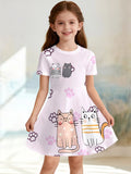 Robe Princesse Imprimé Chat pour Fille