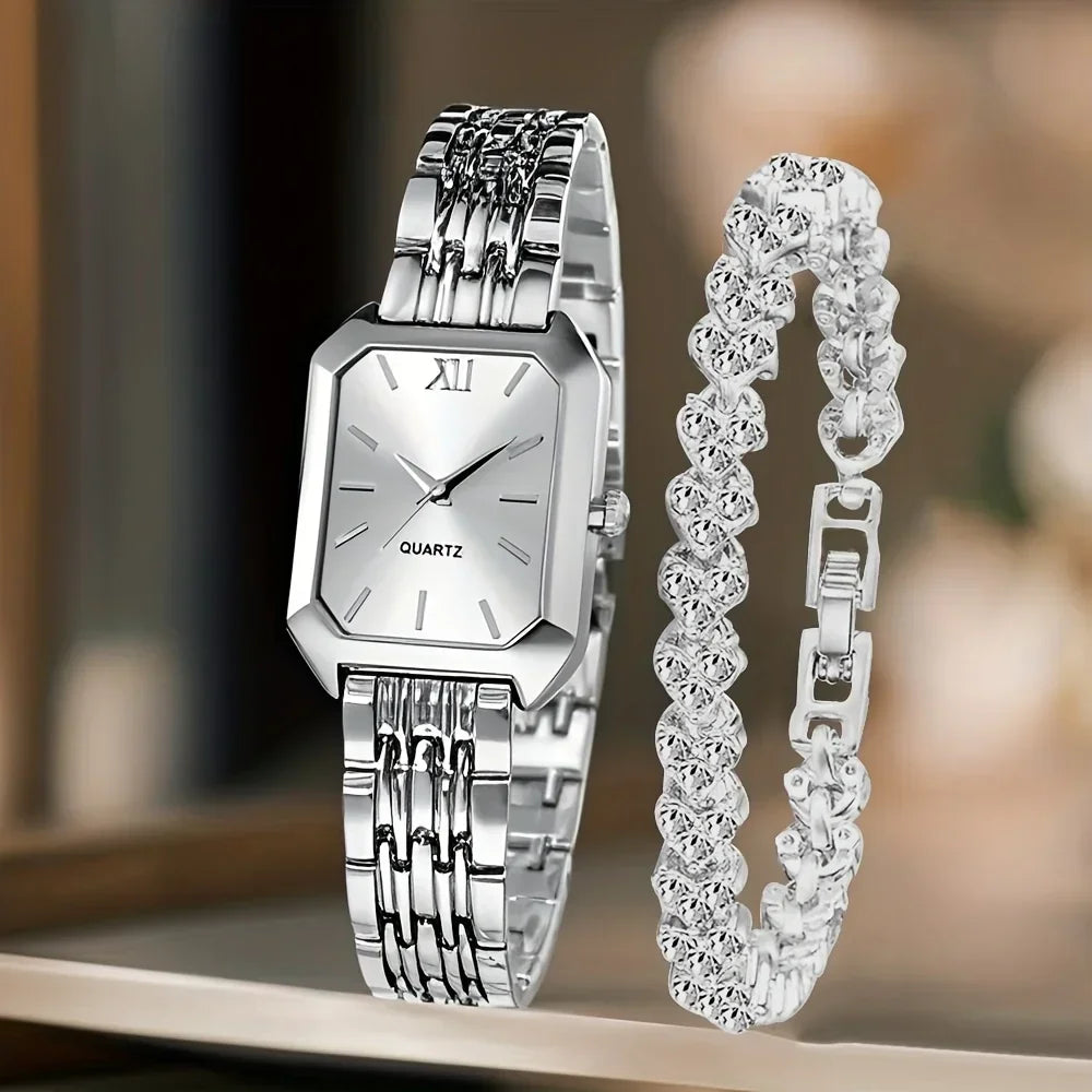 Ensemble Montre Femme Rectangle Strass