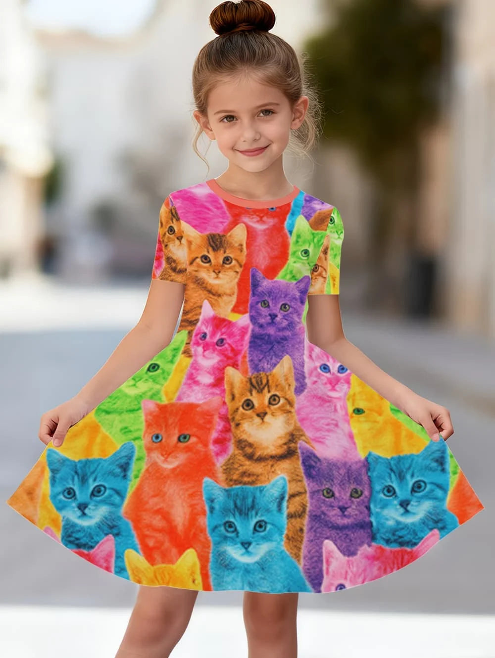 Robe Princesse Imprimé Chat pour Fille