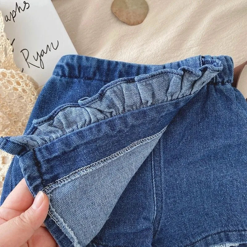 Ensemble 2 Pièces Dentelle et Short en Jean pour Fille