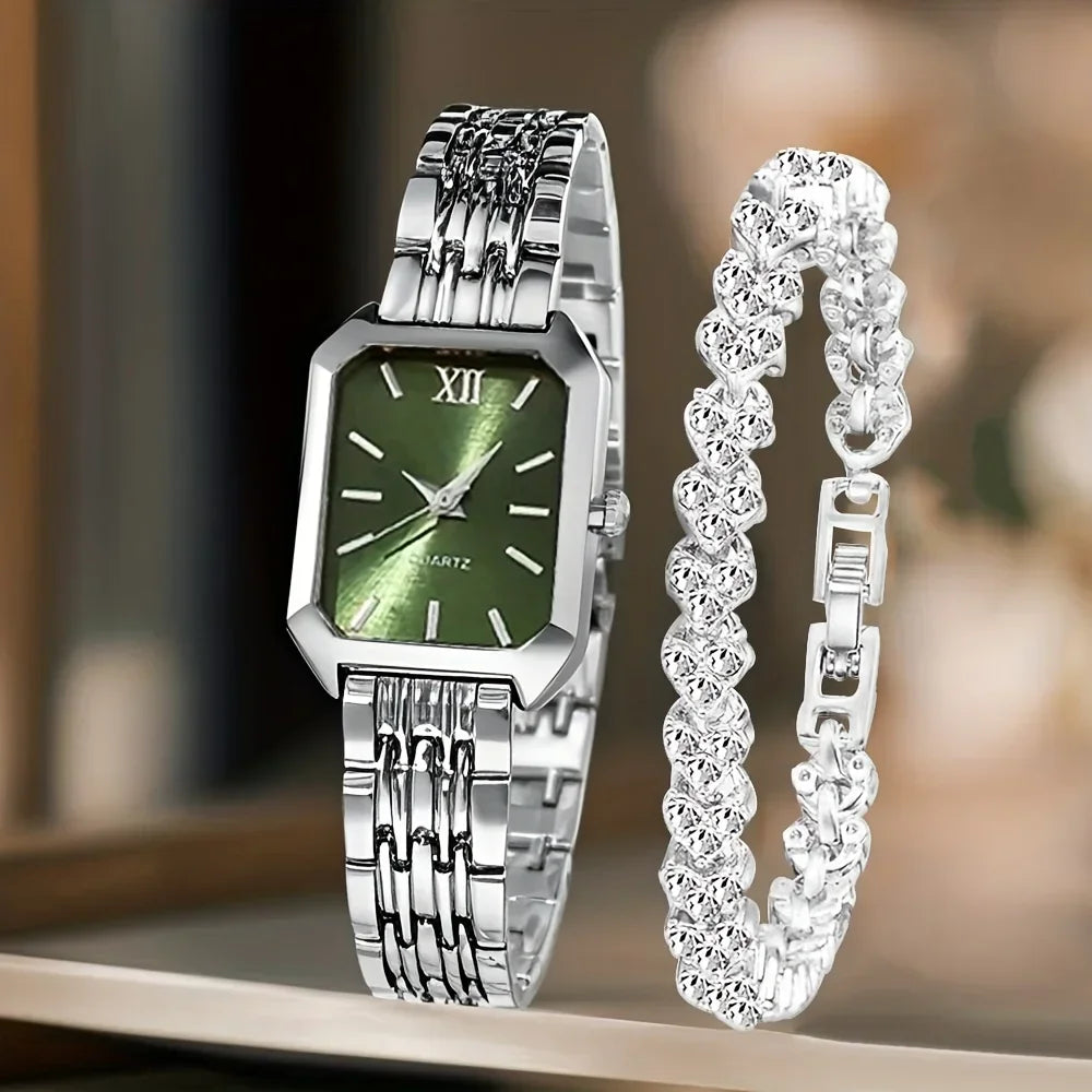 Ensemble Montre Femme Rectangle Strass