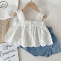 Ensemble 2 Pièces Dentelle et Short en Jean pour Fille