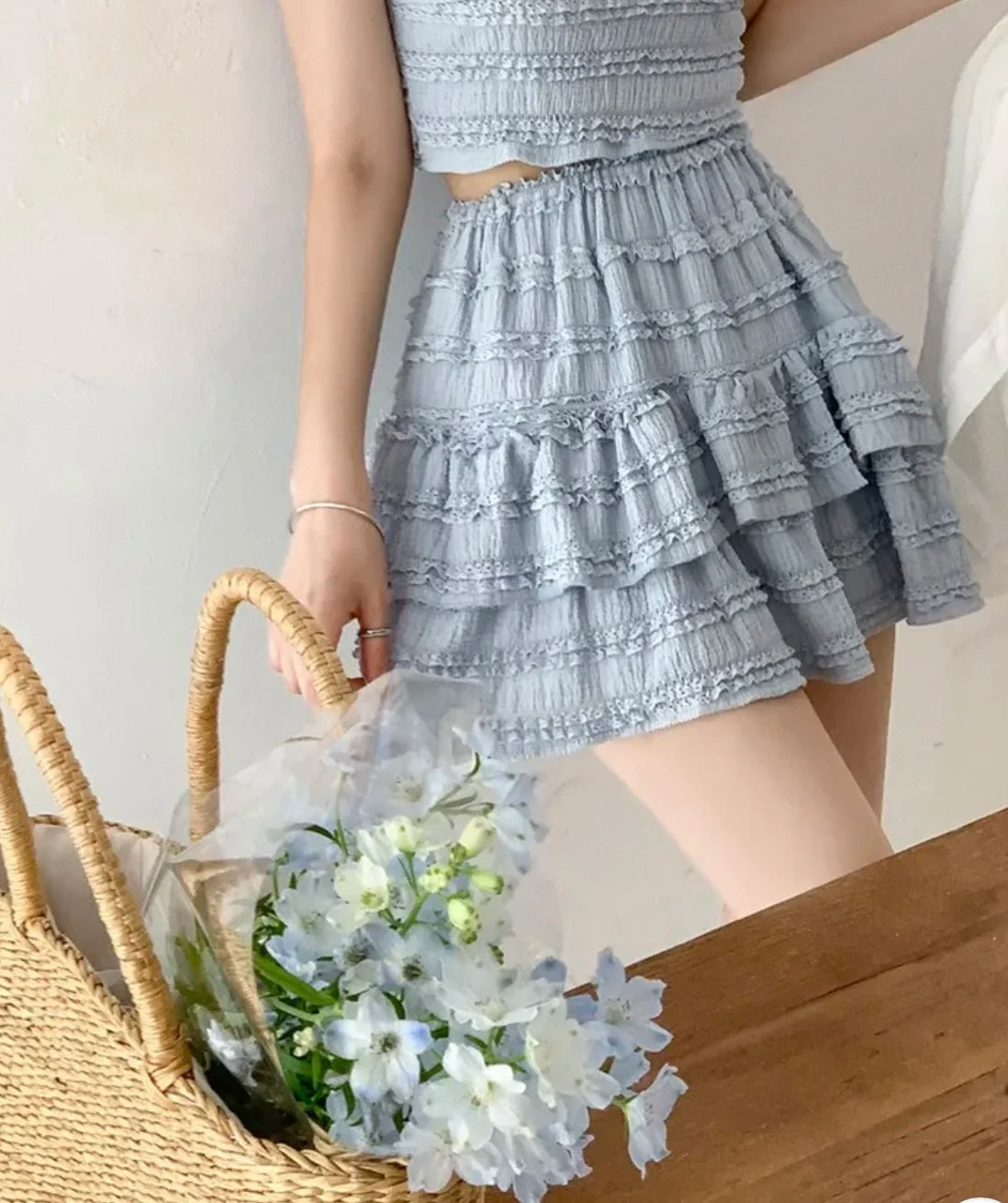 Ensemble Crop Top Dentelle et Jupe Bouffante