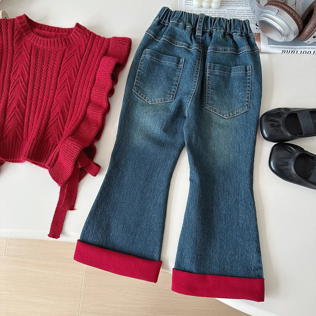 Ensemble Automne 3 Pièces Gilet, Chemise et Jean pour Fille