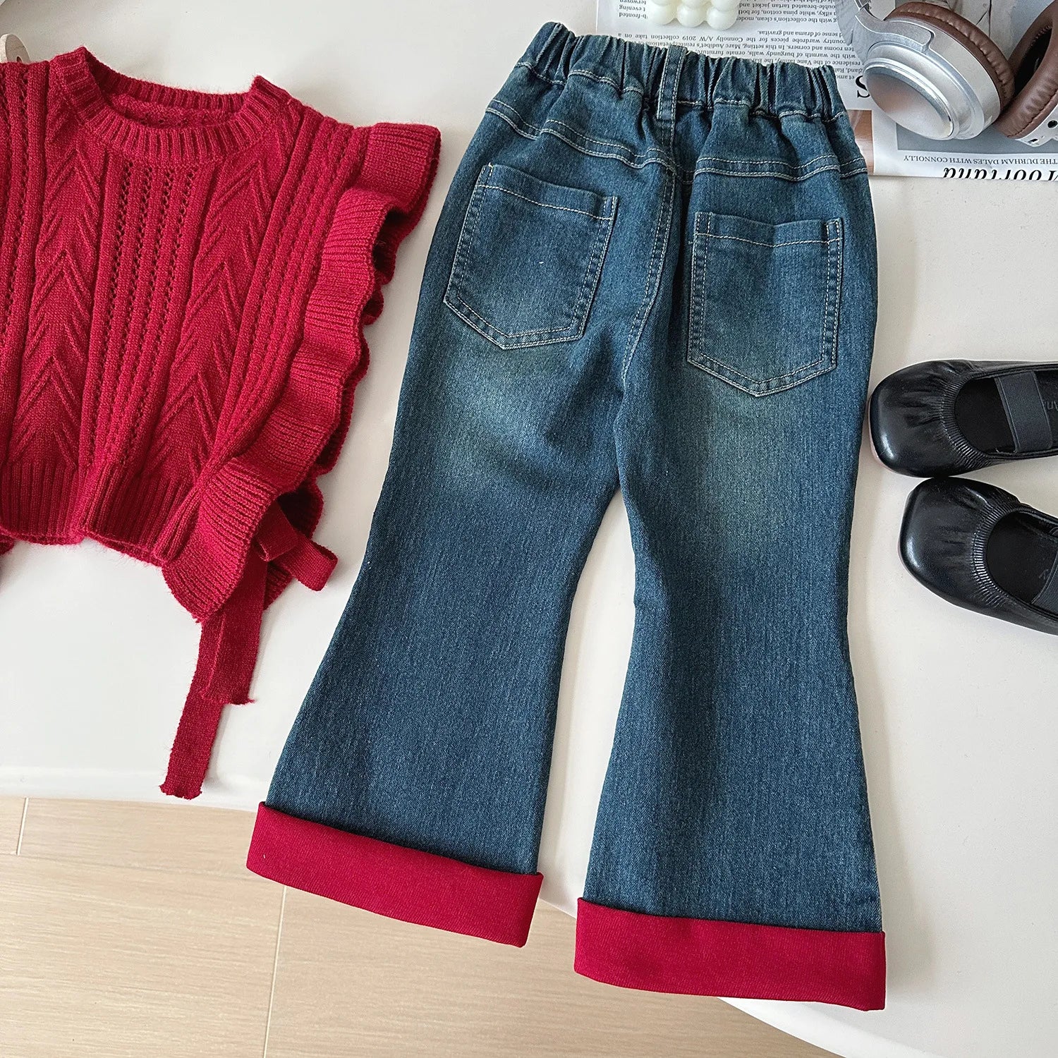 Ensemble Automne 3 Pièces Gilet, Chemise et Jean pour Fille