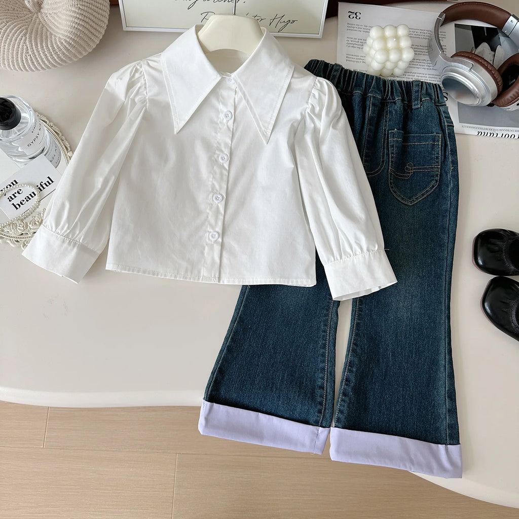 Ensemble Automne 3 Pièces Gilet, Chemise et Jean pour Fille