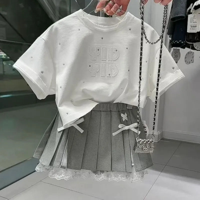 Ensemble Fille T-shirt et Jupe Plissée Été