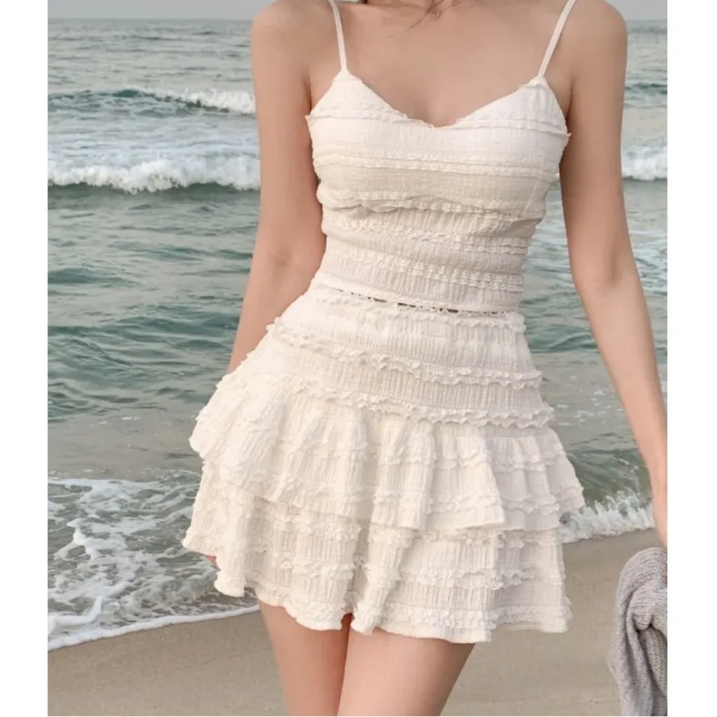 Ensemble Crop Top Dentelle et Jupe Bouffante