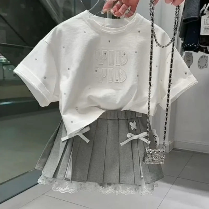 Ensemble Fille T-shirt et Jupe Plissée Été