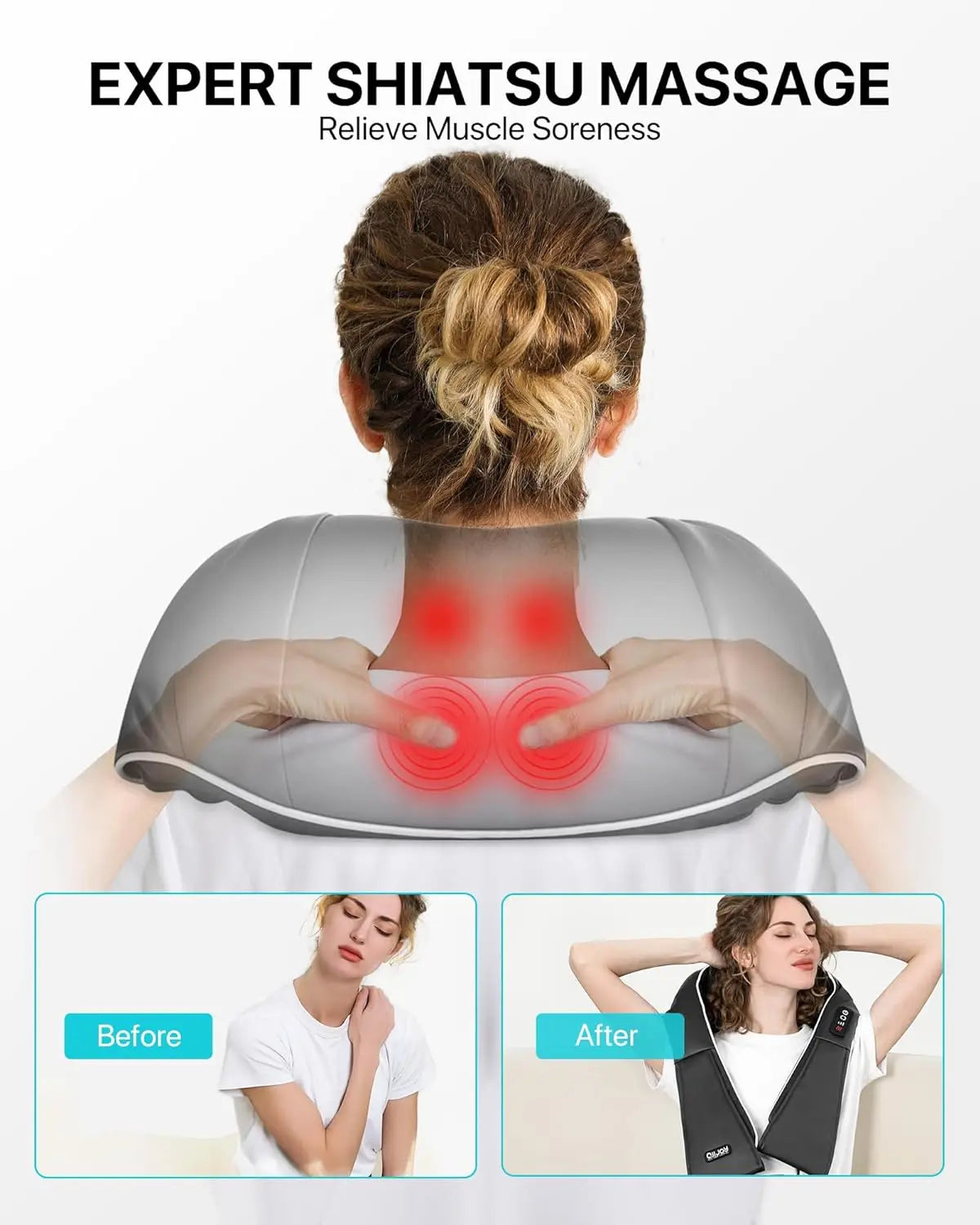 Masseur Shiatsu Nuque et Dos Chauffant Forme U