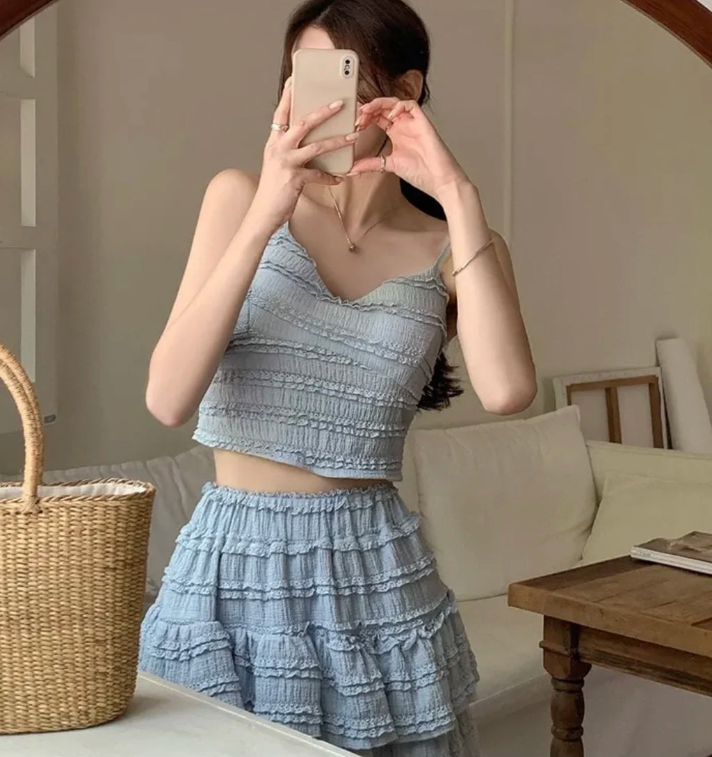Ensemble Crop Top Dentelle et Jupe Bouffante