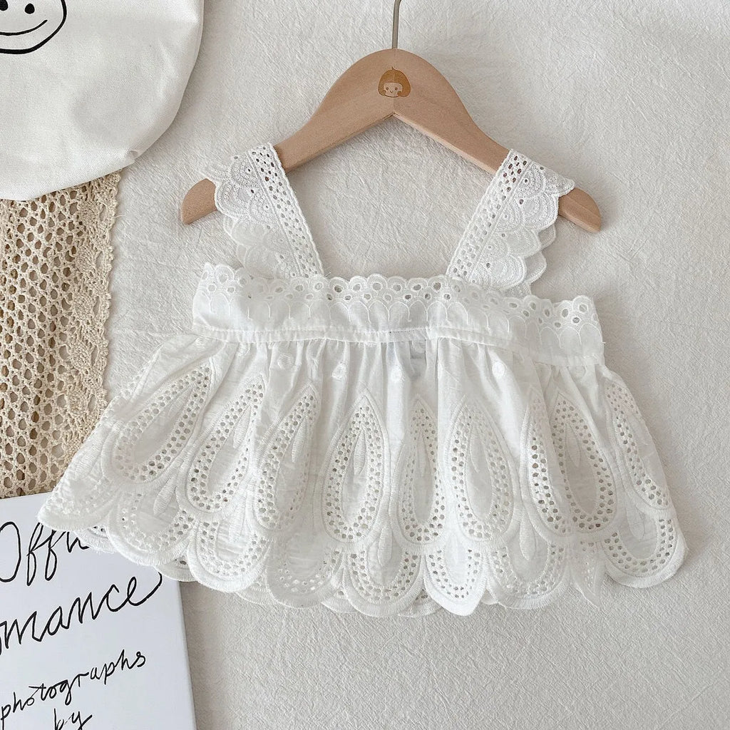 Ensemble 2 Pièces Dentelle et Short en Jean pour Fille